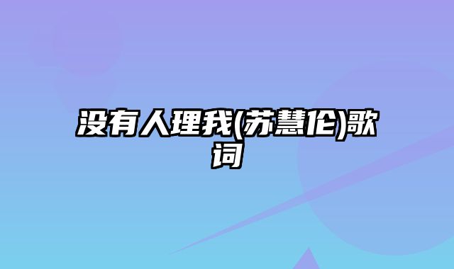 没有人理我(苏慧伦)歌词