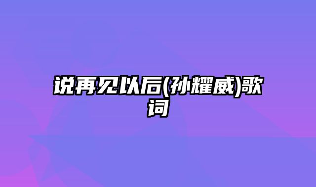 说再见以后(孙耀威)歌词